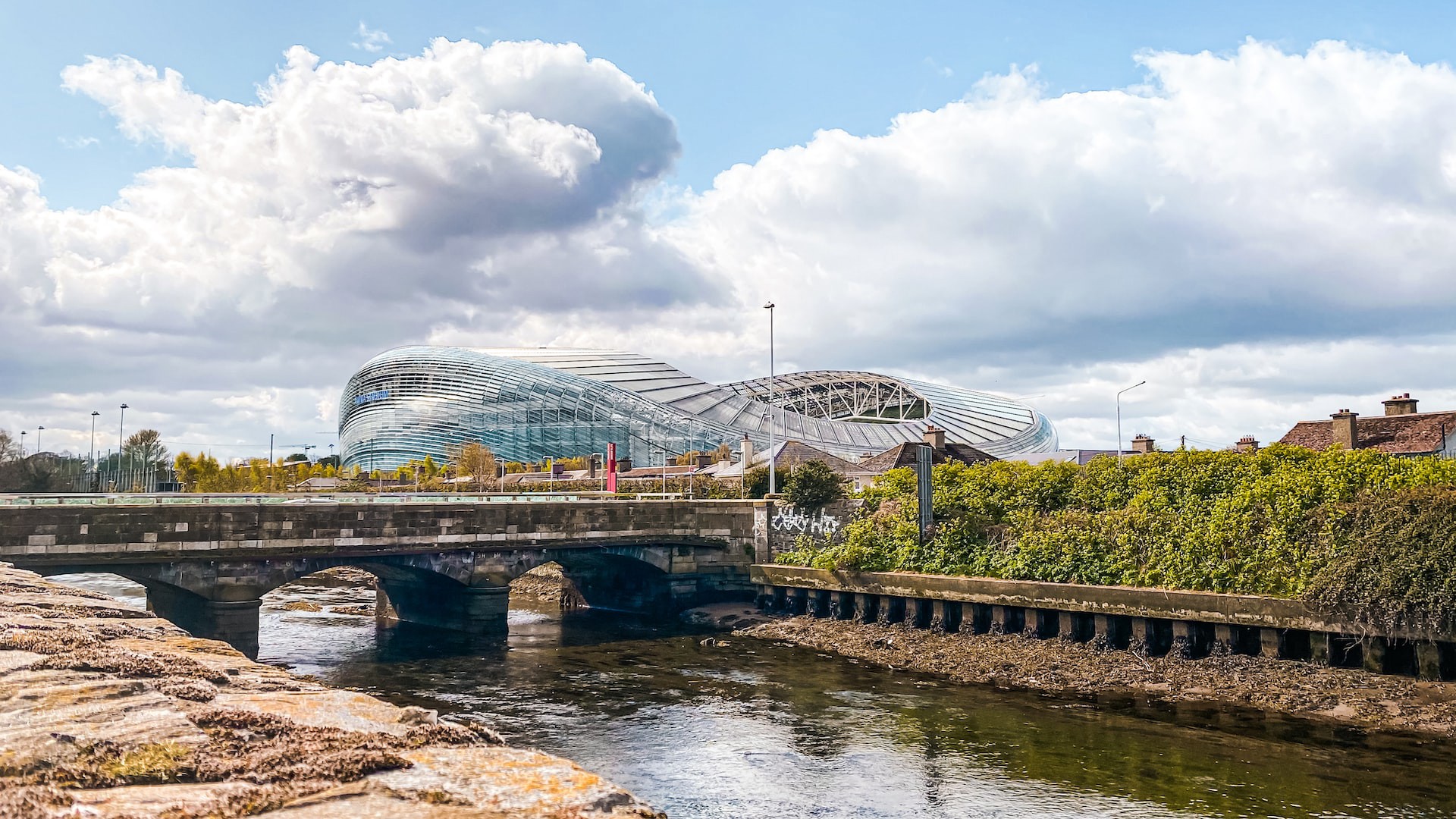 Aviva Stadium From Afar, Wide Angle, Blue Sky